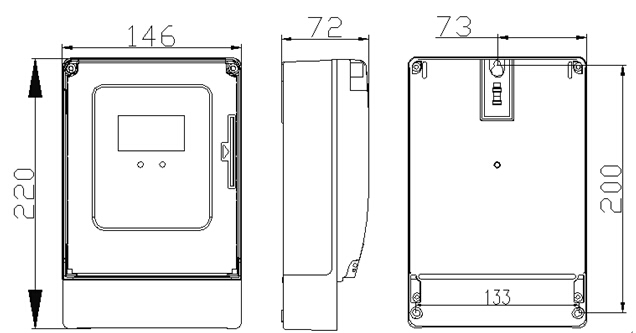 三相預(yù)付費(fèi)電表安裝尺寸圖